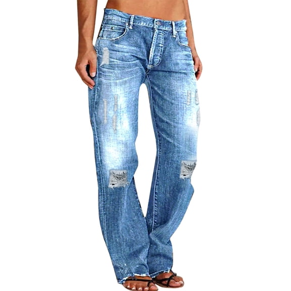Jeans For Women Straight Leg Jeans For Ripped Hem Low Waisted Jeans For Womens Jeans