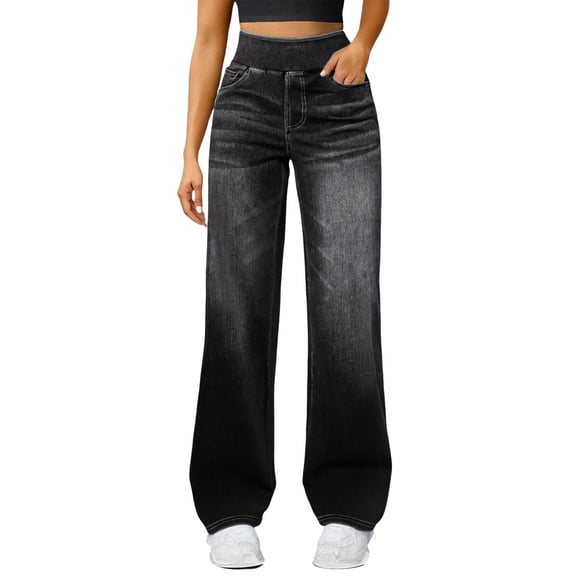 Jeans For Women Sweatpant Jeans Sweatpants That Look Like Jeans High Waisted Stretchy Pull On Wide Leg Denim Pants With Pocket Womens Jeans