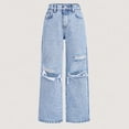 thumbnail image 1 of Jeans for Girls 10-12 Flare Girls Wide Leg Jeans Kids Elastic Waist Pull On Stretchy Baggy Denim Pants with Pockets 5-14 Years Cargo Sweatpants for Boys, 1 of 7
