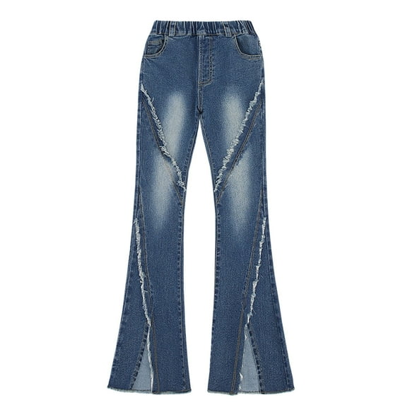Jeans Girls Bell Bottom Jeans Embroidered High Waisted Girls Wide Leg Jeans with Pockets for Girls 8-9 Years