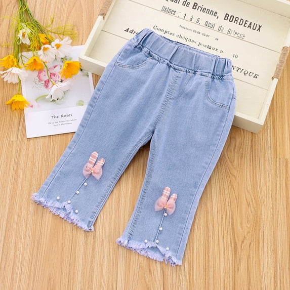 Jeans Girls Embroidered Jeans Girls Bell Bottoms with Pockets High Waisted Girls Wide Leg Pants for Toddler Girls 6-12 Months