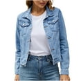 thumbnail image 1 of Jeans Jackets for Women Long Sleeve Casual Solid Cardigan Denim Jacket Coat with Pockets, 1 of 5