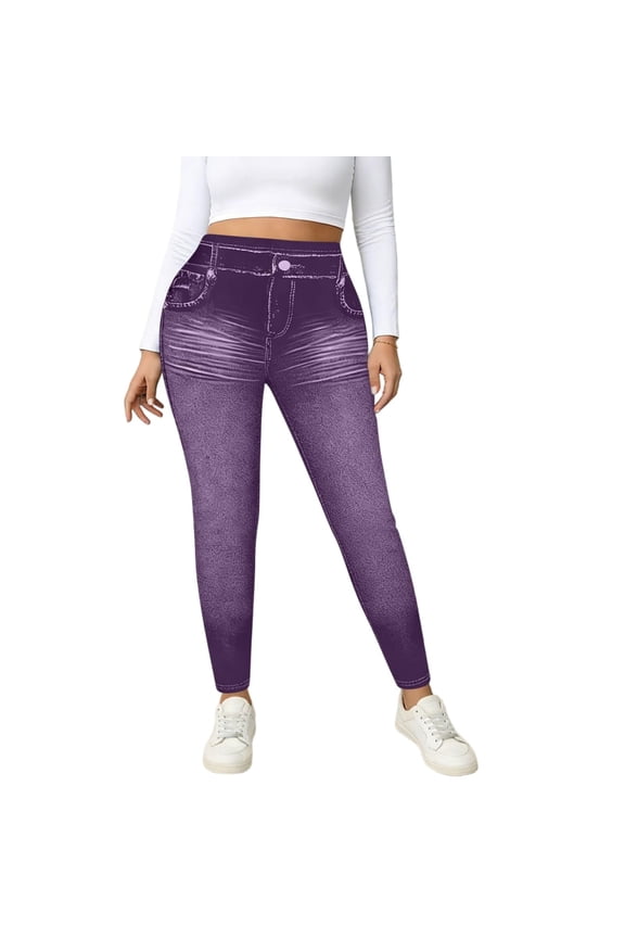 Jeans Leggings for Women Summer Casual Lounge Skinny Faux Denim Pants Stretchy Lightweight Going Out Trousers Purple S