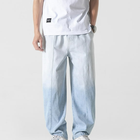 Jeans Men Baggy Jeans New Style Casual Comfortable Gradient Carry Pockets Pants Light Blue XL