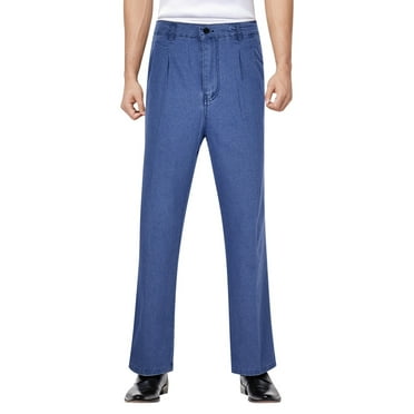 Jeans Men Classic Stretchy Sporty Casual Work Denim Jeans Straight Leg Regular Fit Solid Color Men's Pants