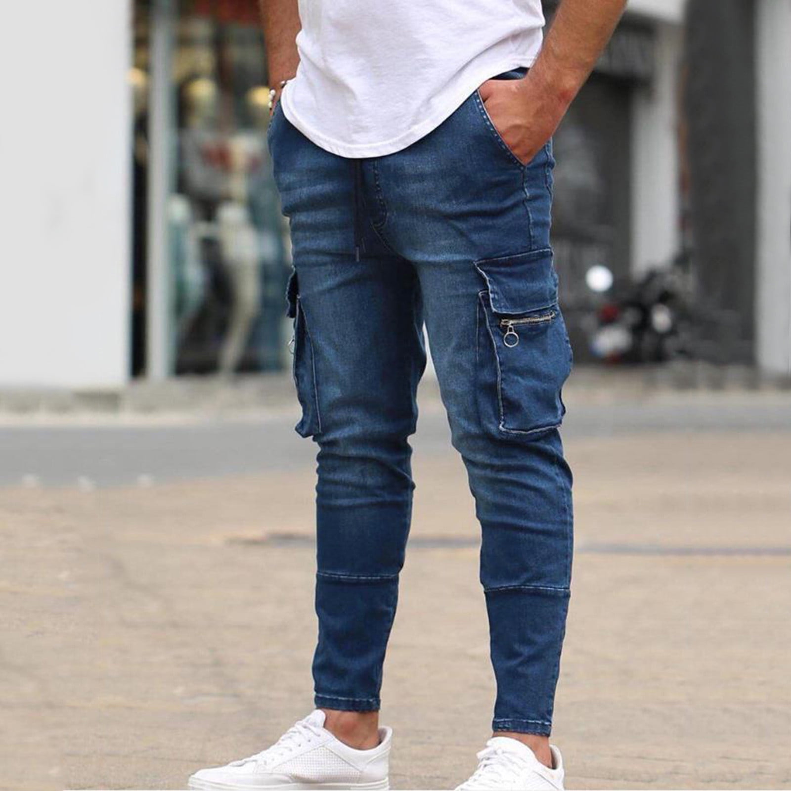 Jeans Men Flex Waist Fall Regular Fit Jeans Hole Relaxed Straight 2024