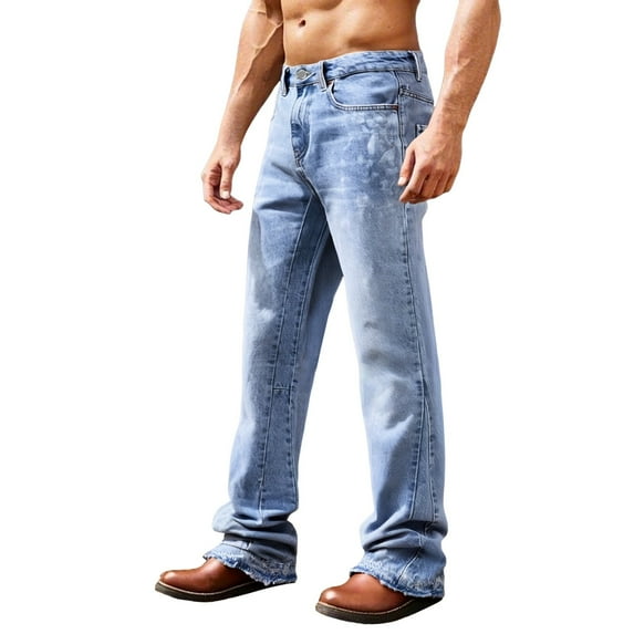 Jeans Men Loose Straight Leg Street Style Bootcut Denim Jeans Casual Stretchy Comfy Trendy Men Pants