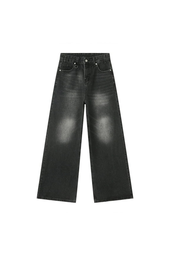 Jeans Men Loose Wide Leg Comfortable Flared Denim Jeans Baggy Solid Color Retro Men's Pants