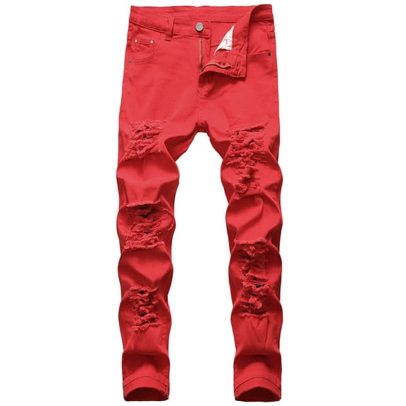 Jeans Men Men's Spring Summer Thin Breathable Solid Jeans Stretch Straight Leg Relaxed Fit Denim Pants Stretch Jeans Men Red 36