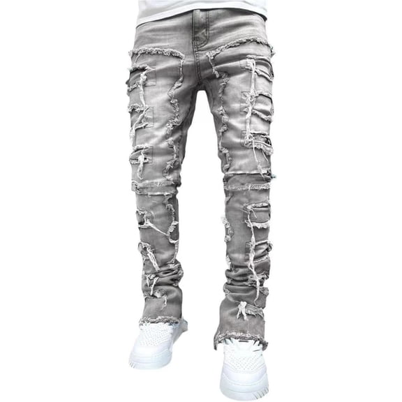 ZANKLEY Men's Skinny Ripped Slim Fit Denim Jeans Distressed Street Style Pants for Casual Daily Wear