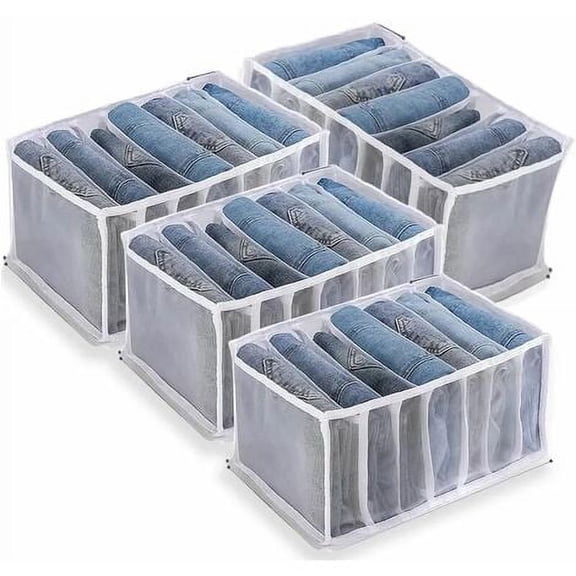 Jeans Organizer, 4 Piece Wardrobe Organizer, Jeans Storage Box, Knit Drawer Divider Box for Pants, Jeans, Sweaters, T-Shirts, Trousers, Shirts