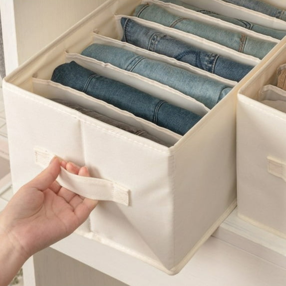 Jeans Pant Organizer, Large 7 Compartment Foldable Closet Organizer and Storage, Jeans Clothes Organizer for Closet, Wardrobe, Drawer