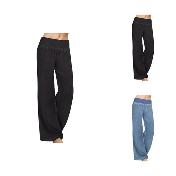 Jeans Pants Wide Palazzo Women Leg Trousers Denim Elasticity Casual Waist High Pants Women Capri Pants Casual