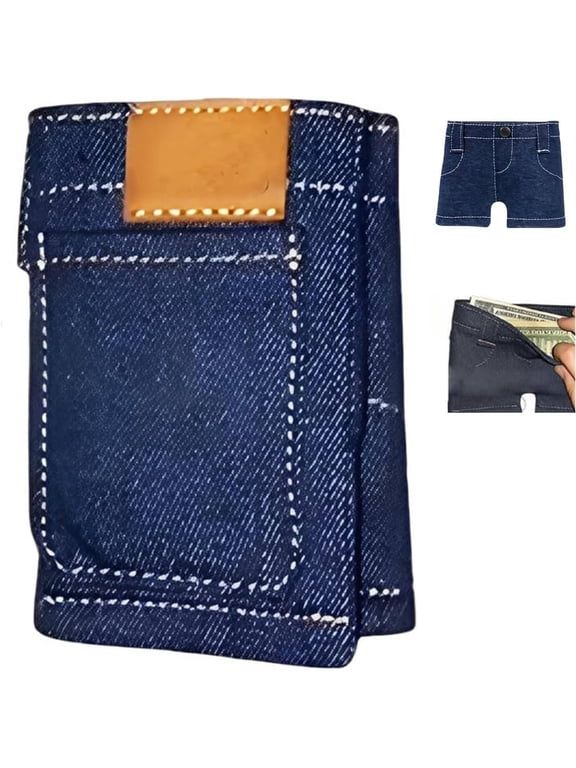 Jeans-Shaped Denim Mini Wallet Cute Foldable Bifold Coin Purse Small Card Holder Compact Travel Novelty Gift for Women