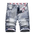 thumbnail image 1 of Jeans Shorts For Men Zipper Elastic Slim Casual Denim Shorts Play Wrap Ripped Mid-length Pants Light Blue1 Summer Denim Cargo Shorts, 1 of 6