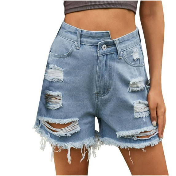 Jeans Shorts For Teen Girls High Waist Shorts Design Hole Beach Bottom Shorts Jeans For Women Trendy Blue Large