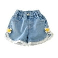 thumbnail image 1 of Jeans Shorts for Girls Size 7 to 8 Floral Elastic Waist Lace Trim Denim Shorts Wide Leg Relaxed Pants, Blue, 4 Years, 1 of 5