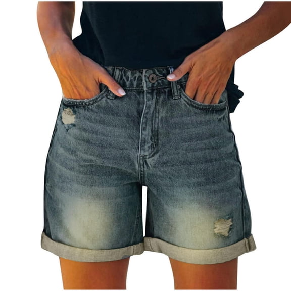 Jeans Shorts for Women High Waisted Fashion Solid Shorts Pokets Casual Zipper Denim Shorts