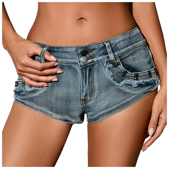 Jeans Shorts for Women Summer Denim Ripped Distressed Hot Cut Off Durable Comfortable Daily Swim Beach Blue Short Pants Sizes L