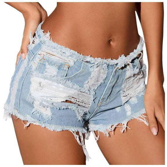 Jeans Shorts for Women Summer Denim Ripped Distressed Hot Cut Off Durable Comfortable Daily Swim Beach Blue Short Pants Sizes XL
