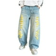 thumbnail image 1 of Jeans For Teens Boys 14-16 Teen Boys Straight Wide Leg Denim Pants Stretch Elastic Elastic Waist Drawstring Jeans Denim Cargo Pants Hop Streetwear, 4-14 Years, 1 of 9