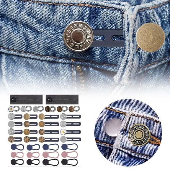 Jeans Waist Button Adjustable Size Fastener Denim Expansion Fitting No Sew Connecting Buckle Pants Modification Accessory Clothing Altering Craft Tool ,Blue - 4.3X1.7Cm