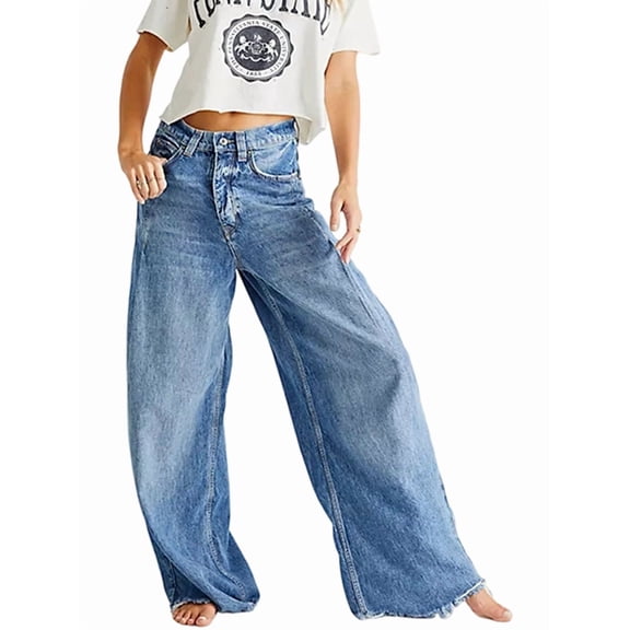 Jeans Wide Leg Denim Pants Vintage 'S Y2K Street Fashion Boyfriend Straight Denim Pants L