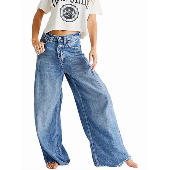 Jeans Wide Leg Denim Pants Vintage 'S Y2K Street Fashion Boyfriend Straight Denim Pants M