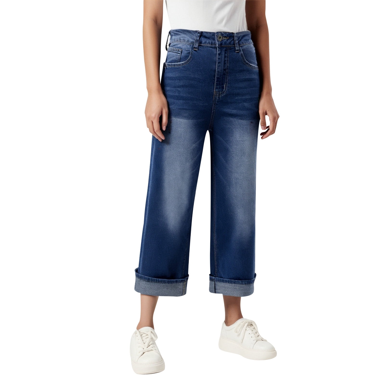 Jeans Women Baggy Wide Leg Boyfriend Straight Leg Stretchy Denim Pant ...