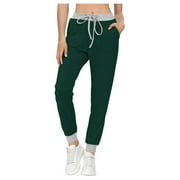 Jeans for Women Cargo Pants Women's Leisure Jogging Pants with Drawstring Pockets Soft Trousers Sport Pants Wide Leg Pants for Women Black Leggings Clearance Army Green,M