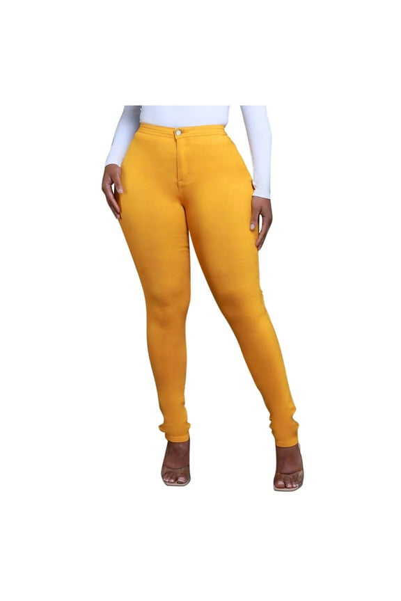 Jeans for Women Designer Pants for Women Jean Pants Stretchy plus Size Denim Waist Jean Work FASHION High Waisted Petite Plus Size Stretch Colored Jeans Yellow L