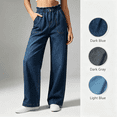 thumbnail image 1 of Jeans for Women, Elastic Waist Straight&nbsp;Leg Jeans with Side Pockets, Soft Stretchy Denim Pants for Dressy Casual Wear, Teacher Outfits | VerBelle,Dark Gray L, 1 of 9