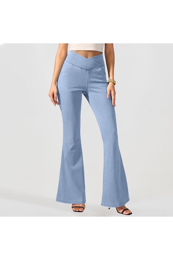 Jeans For Women High Waisted Bottom Jeans Trendy Yoga Pants Stretchy Flare Leggings With Pockets Short Pants Women Casual Womens plus Size Casual Pants 3x Pants for Women Casual Womens Pants Size 16