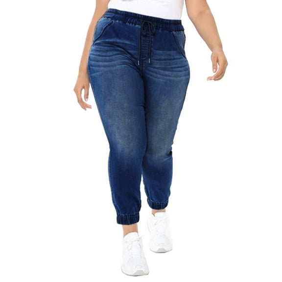 Jeans Women Petite Medium Waist Thin Washed Jogger Drawstring with Pocket Women Pants