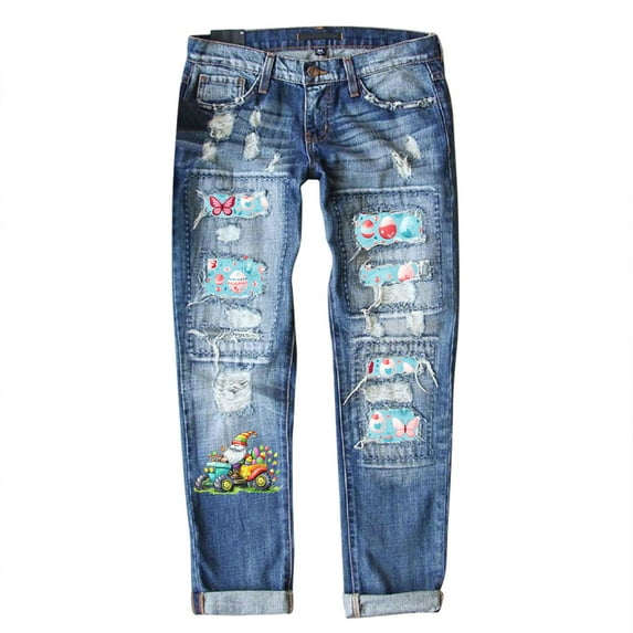 Jeans for Women Plus Size Clearance Patchwork Denim for Women High Rise Classic Cut Capri Jeans Plus Women Size Relaxed Fit Jeans for Women Capris for Women Jeans Sky Blue, XXXXL