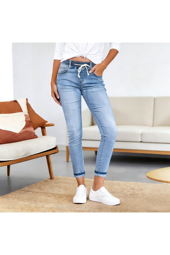 Jeans for Women Slim Fit Stretch Jeans Bootcut Flared Jeans High Waist Straight Leg Joggers Regular Fit Workout Spring Fall Work Pants Boyfriend Denim Trousers Ladies Blue S