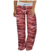Jeans for Women Womens Joggers Fashion Womens Comfy Stretch Print Drawstring Wide Leg Lounge Pants Wide Leg Pants for Women Black Leggings Clearance Red,3XL