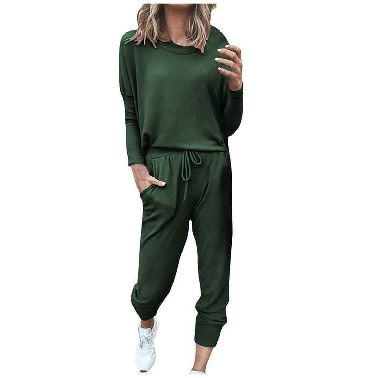 Women Plain Casual Tracksuit Long Sleeve T-shirt Leggings Skinny Pants  Outfit Set