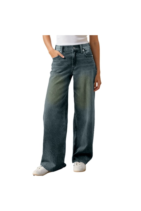 Jeans Women's Casual Wide Leg Denim Pants Relaxed Fit Blue Black White Everyday Jeans with Comfort Rise Flowy Solid Full Length Blue L