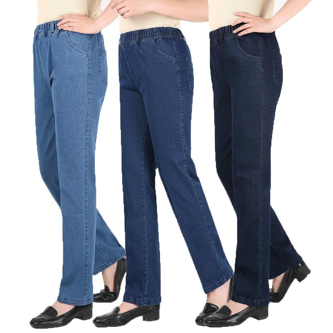Women's Casual Loose Elastic Waist Straight Leg Jeans