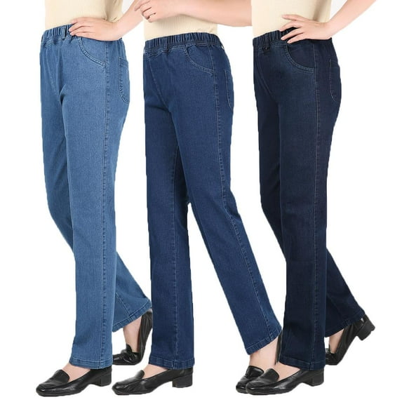 Jeans Women's Loose Large Size Elastic Waist Denim Straight Pants for Ladies Daily Wear