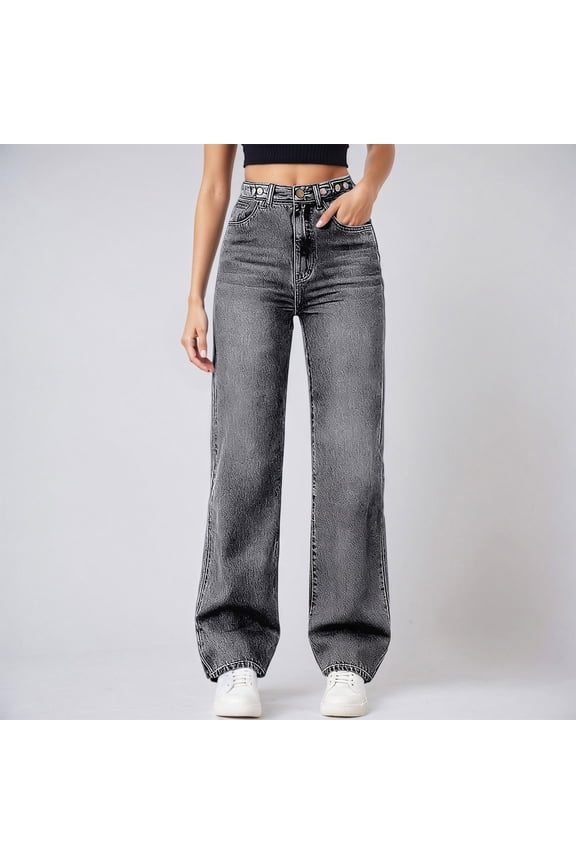 Jeans Womens High Waisted Grey Jeans Straight Jeans Baggy Y2k Jeans Wide Leg Jeans for Women