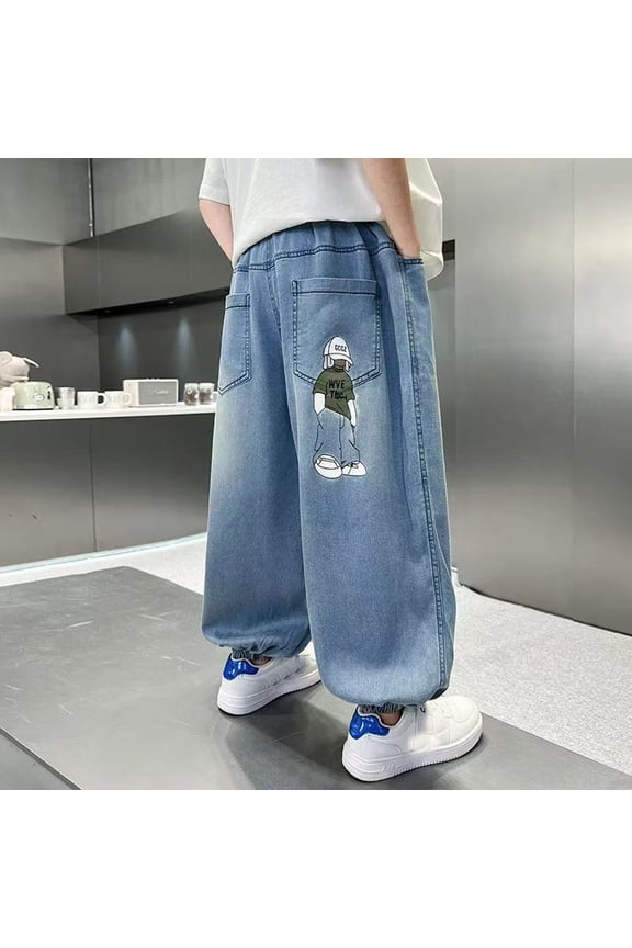 Jeans for Boys Summer Thin New Cartoon Character Print Denim Pants for Boys Character Denim Pants Size 12-13Y