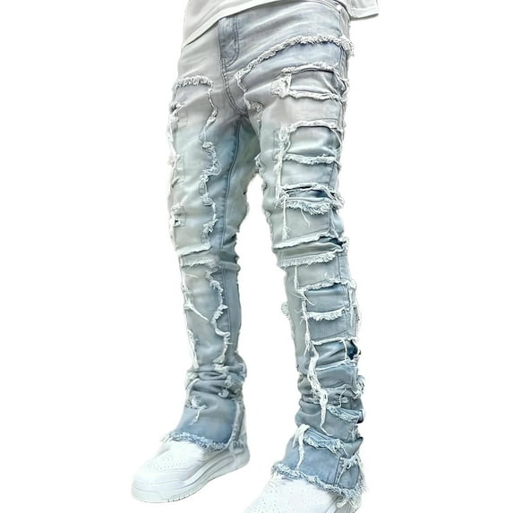 Jeans for Boys Trendy Streetwear High Waisted Denim Pants with Pockets Clothes for Kids Size 6-13