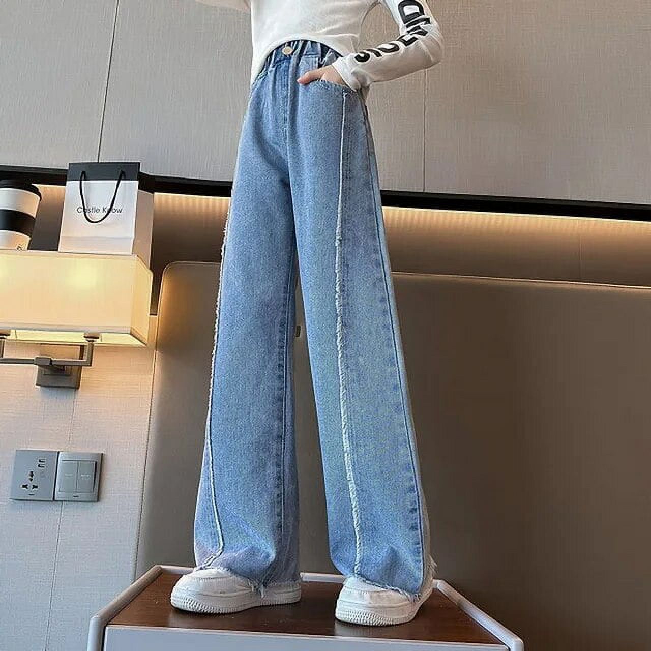Jeans for Girls 2024 New Fashion Cartoon Printed Long Denim