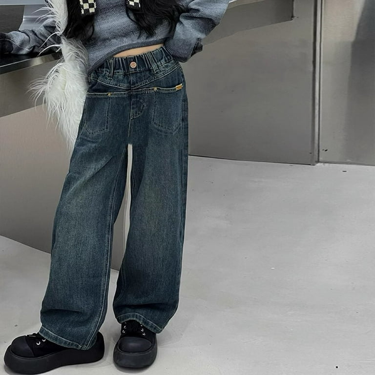 Jeans for Girls Autumn Fashion All match Casual Wide Leg Pants High Waist Loose Teenage School Children Trousers 10 12 13 Years Walmart
