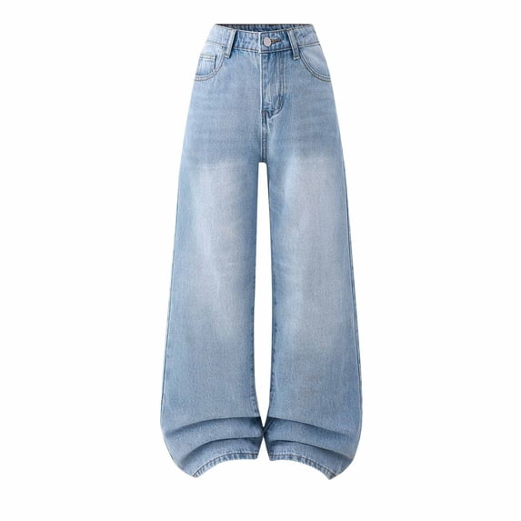 Jeans for Girls Boys Baggy Wide Leg High Elastic Waisted Denim Pants Vintage Washed Y2K Skater Streetwear 12-16Y