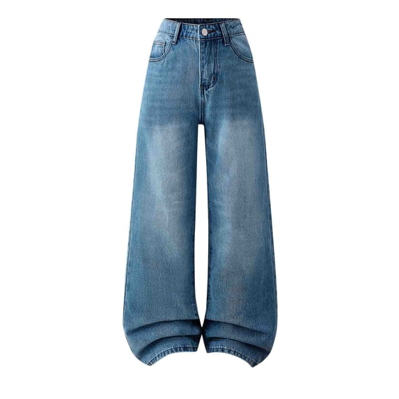 Jeans for Girls Boys Baggy Wide Leg High Elastic Waisted Denim Pants Vintage Washed Y2K Skater Streetwear 12-16Y