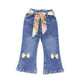thumbnail image 1 of Jeans for Girls Cute Elastic Waist Flare Denim Pants Trousers with Pockets Kids Jeans Size 2-8, 1 of 6