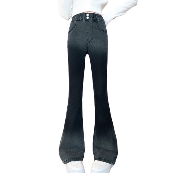 Jeans for Girls Fashion Casual Elastic Waist Flare Denim Pants with Pockets Kids Clothes Girls Size 4-15